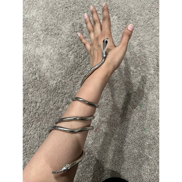 Snake cuff bracelet gothic silver necklace long snake cobra reptile chunky punk - Picture 4 of 5